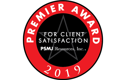 Premier award for client satisfaction by PSMJ Resources, Inc., presented to Vondace Contracting - 2019.