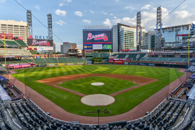 A vintage photo of the empty baseball field at Truist Park.