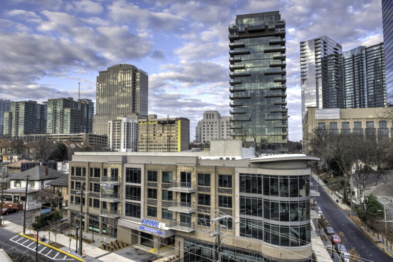 A multifamily residential building in an urban setting