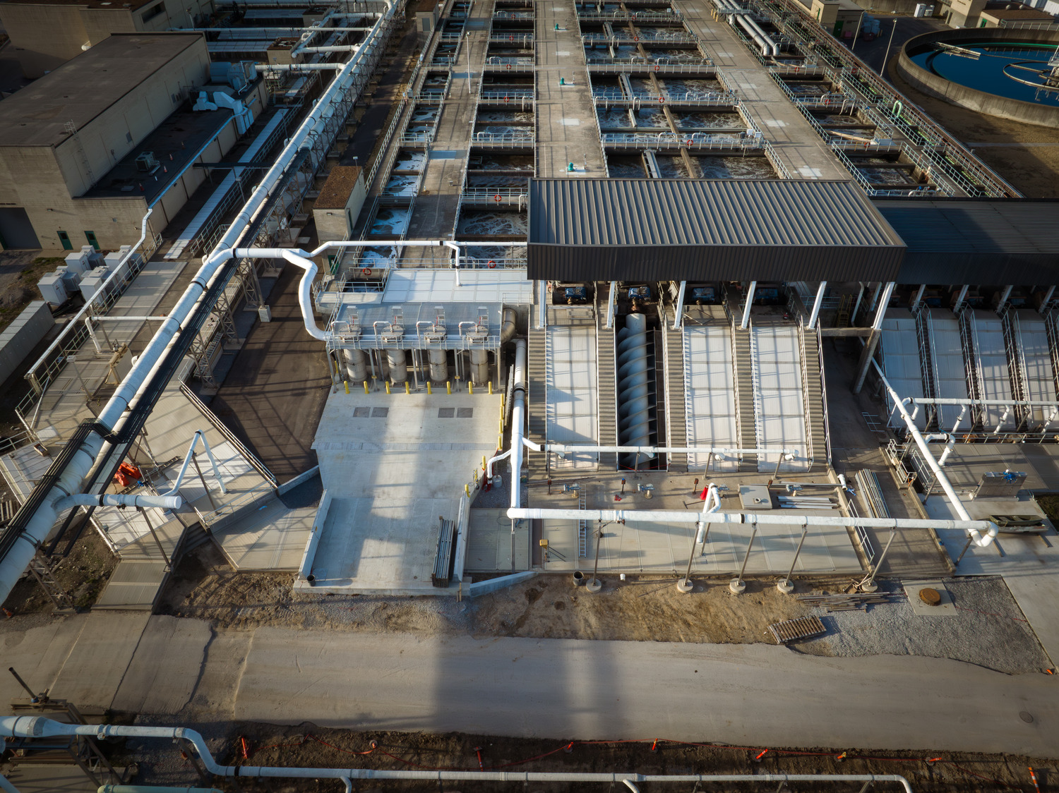 Clarifiers and aeration basins at Central Water Reclamation Facility in Nashville. 