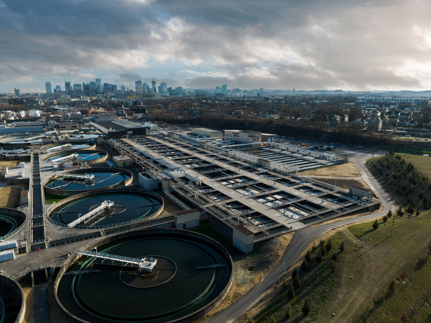 Clarifiers and aeration basins at Central Water Reclamation Facility in Nashville. 